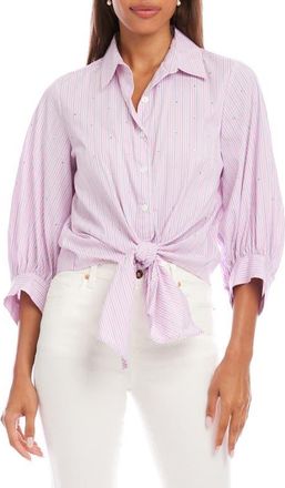 Karen Kane Embellished Puff Sleeve Tie Front Top in Pink at Nordstrom, Size X-Small