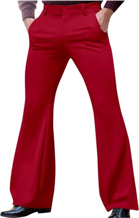 Generic Trousers for Men Casual Flare Pants with Pockets Retro Solid Colour Bottoms Vintage High Waist Trouser Slim Fit Stretch Pant Mens Dressy Clothes Y2K S