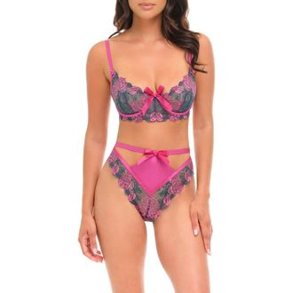 Oh l&agrave; l&agrave; Ch&eacute;ri Rosie Embroidered Underwire Bra & Thong Set in Rose Garden/Rose Violet at Nordstrom, Size X-Large
