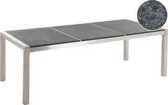 Beliani Mesa De Comedor De Jard&iacute;n Con Tablero De Granito Gris Y Plateado Patas De Acero Para 8 Personas 220 X 100 X 74 Cm Grosseto