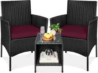 Best Choice Products 3-Piece Outdoor Wicker Conversation Patio Bistro Set, w/ 2 Chairs, Table