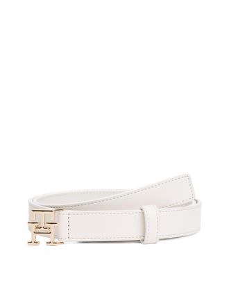 Tommy Hilfiger Lederg&uuml;rtel TOMMY HILFIGER TH MODERN 2.5 cm breit, Damen, Gr. 100, weiss (ivory petal), Rindsleder, unifarben, G&uuml;rtel Lederg&uuml;rtel, Gr&ouml;ssenverstelbar