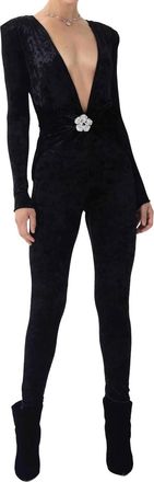 Ronny Kobo Rhoades Jumpsuit With Crystal Brooch Detail In Jet Black