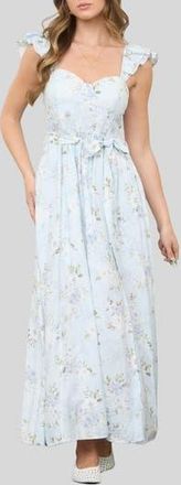 Blu Pepper Floral Print Ruffle Maxi Dress in Light Blue Multi at Nordstrom Rack, Size Medium