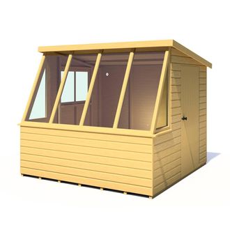 Shires Iceni 8x8 Potting Shed Pre Hung Doors with Opening Glass Side Window in Brown