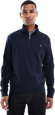 Polo Ralph Lauren Felpa blu navy in maglia doppia con logo iconico e zip corta