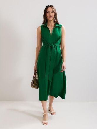 Phase Eight Sculpted Tie-Waist Midi Shirt Dress in Green at Nordstrom, Size 10