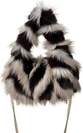 Generic Womens Plush Bags Fuzzy Shoulder Bag Ladies Faux Fur Crossbody Shaggy Fluffy Handbag With Chain Strap For Travel Work Shopping Dates(Black White)
