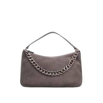 Twinset Grijze Su&egrave;de Schoudertas met Rits - Dames - Handtassen - Grijs - ONE Size - Su&egrave;de - Tassen
