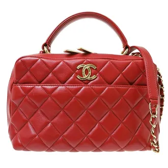 Chanel Trendy Cc Top Handle Quilted Lambskin Red Leather Handbag (Pre-Owned)