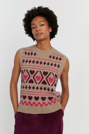 Chinti and Parker Warm-Oatmeal Wool-Cashmere Hearts and Diamonds Tank