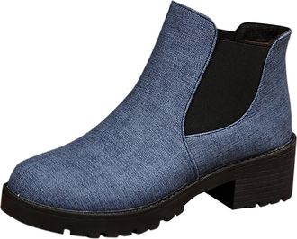 Generic 2026 Teen Girls Womens Autumn and Winter Fashion Round Snow Boots Ankle Suede Block Heel Country Walk Dog Walking Ladies Knee High Wide Calf (4) Blue