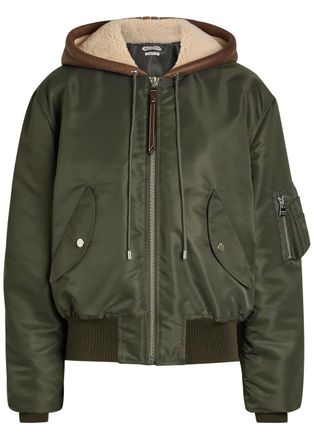 J.W.Anderson Shearling and Leather-trim Hooded Shell Bomber Jacket - Khaki - S (UK8-10 / S)