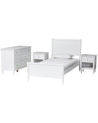 Baxton Studio Roni Modern Scalloped 4pc Full Bedroom Set with 2 Nightstands