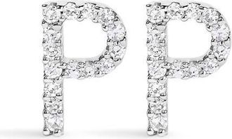 House of Brilliance 10K Gold 1/10 Cttw Diamond Initial A to Z Stud Earring in White Gold | P at Nordstrom