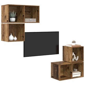 Berkfield Home TV Cabinet Set 4 pcs Old wood 37 x 37 x 72 cm Engineered wood in Brown