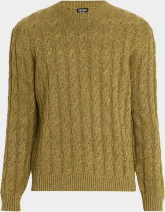 Ermenegildo Zegna Men & apos;s Cable-Knit Melange Cashmere-Blend Crewneck Sweater