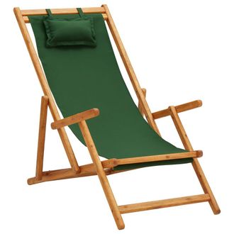 vidaXL Silla De Playa Plegable Madera Maciza De Eucalipto Y Tela Verde Vidaxl