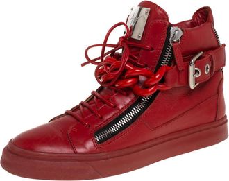 Giuseppe Zanotti Red Leather Chain Detail High Top Sneakers