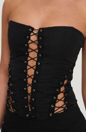 Princess Polly Eden Lace-Up Strapless Corset in Black at Nordstrom, Size 4