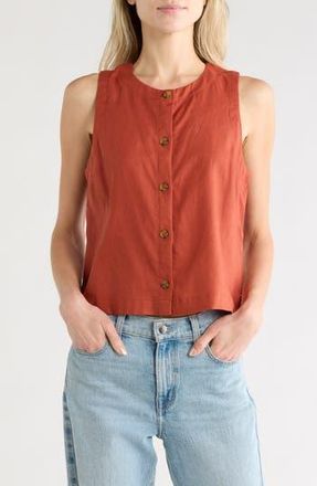 Scotch & Soda Sleeveless Linen Blend Button-Up Shirt in Picante at Nordstrom Rack, Size X-Small