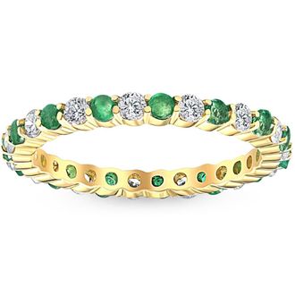 Pompeii3 1 cttw Emerald & Diamond Wedding Eternity Stackable Ring 10k Yellow Gold
