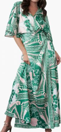 Ciebon Wrap Maxi Dress In Green/orange