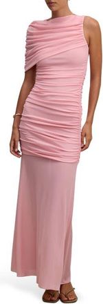 Ever New Elouise Asymmetric Sleeve Mesh Maxi Dress in Pink at Nordstrom, Size 14