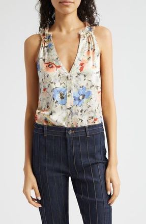 Cinq &agrave; Sept Jessie Floral Print Silk Sleeveless Top in Ivory Multi at Nordstrom Rack, Size Large