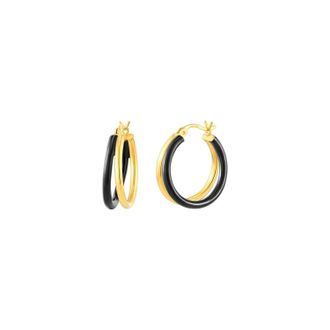 Gold & Honey Womens Enamel Double Hoop Earrings In Black