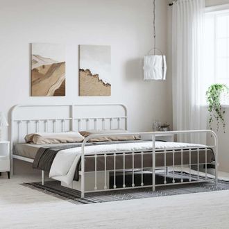 vidaXL Estructura Cama Sin Colch&oacute;n Con Estribo Metal Blanco 183x213 Cm Vidaxl