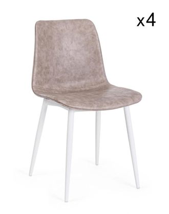 Konte Design Lote de 4 sillas de polipiel beige y patas blancas