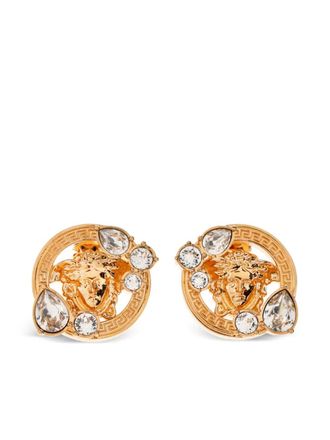 Versace Medusa Head-motif embellished earrings - women - Brass - One Size - Gold