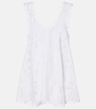 Juliet Dunn Embroidered scalloped cotton minidress