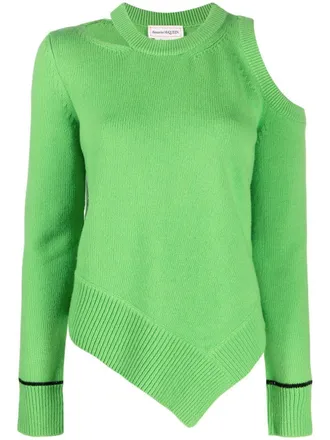Alexander McQueen cold-shoulder wool jumper - Green