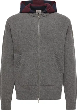 Moncler Moncler Striped Hood Wool & Cashmere Cardigan, Men, Grey, Size: 3xl