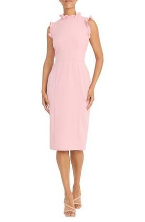 Maggy London Ruffled Sleeveless Midi Sheath Dress in Shell Pink at Nordstrom Rack, Size 8