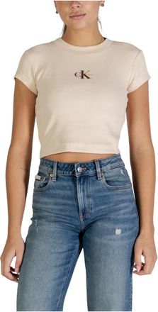 Calvin Klein Jeans Tops, Dames, Beige, XS, Katoen, Monogram Baby Tee