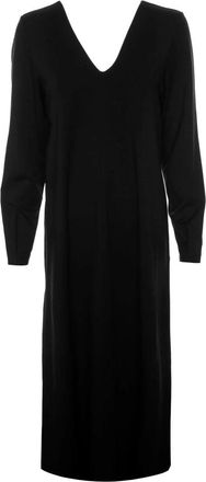Drykorn V-Hals Midi Jurk met Mouwdetail - Dames - Maxi kleedjes - Zwart - XL - Kleedjes