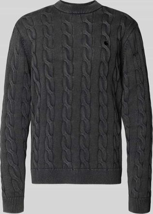 Carhartt Work in Progress Strickpullover mit Zopfmuster und Label-Stitching in Black, Größe XL