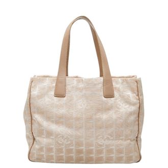 Chanel Beige Canvas Leather Shoulder Bag Tote Bag (Pre-Owned)