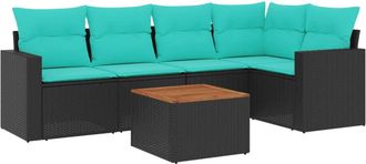 vidaXL Vidaxl Set De Sof&aacute;s De Jard&iacute;n 6 Pzas Con Cojines Rat&aacute;n Sint&eacute;tico Negro