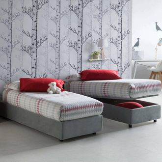 Dmora Talamo Italia Cama Individual Caterina, Cama Contenedor Con Revestimiento De Tela, 100% Made In Italy, Apertura Frontal, Adecuado Para Colch&oacute;n Cm 80x2