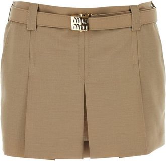 Miu Miu Womens Gonne - Tan Wool - Size EU 44 (Womens)