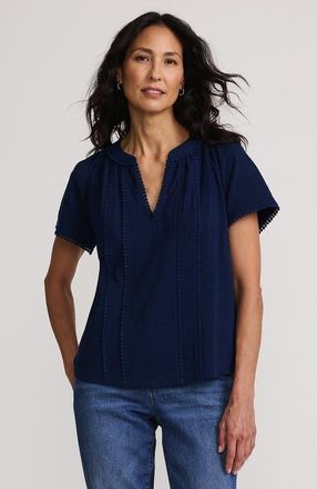 Lands End Slub Short Sleeve Notch Neck Top in Deep Sea Navy at Nordstrom, Size X-Large P