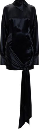The Attico Black Solid Shirt Collar Mini Dress