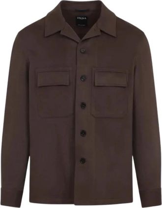 Ermenegildo Zegna Cashmere Overshirt - Heren - Casual Overhemden - Bruin - S - Overhemden