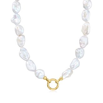 Ross-Simons 10-12mm Cultured Baroque Pearl Charm-Compatible Necklace With 18kt Gold Over Sterling