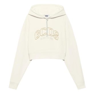 GCDS Lounge Logo Crop Hoodie - Dames - Hoodies - Wit - S - Katoen - Hoodies & sweatvesten