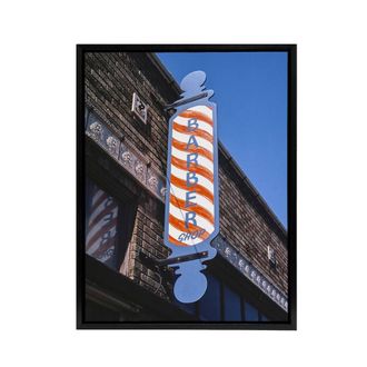 Artery8 Retro Barber Shop Sign Photograph Margolies Framed Canvas Wall Art | Size: W24 x H32